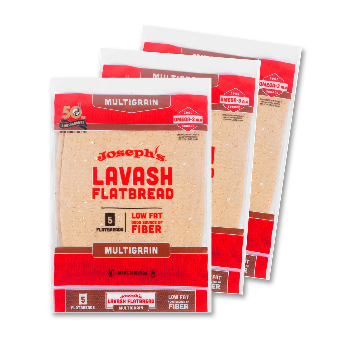 Joseph's Lavash Bread Value 3-Pack packaging shows fresh, convenient lavash for quick meals.
