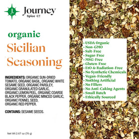 Journey Spice Co Organic Sicilian Seasoning sprinkled on pasta