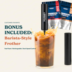 Journey Supplements mushroom coffee bundle frother in use for café style drinks.