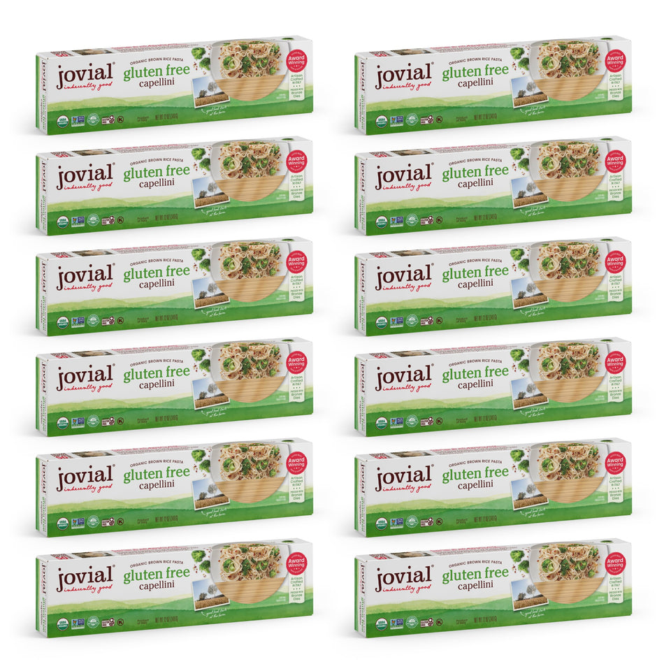 Jovial brown rice capellini packshot showing gluten free pasta for weeknight meals