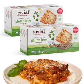 Jovial gluten free lasagna noodles pack front; organic brown rice pasta for gluten-free meals.