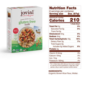 Jovial Brown Rice Pasta Caserecce; twisted shapes ideal for veggie sauces.