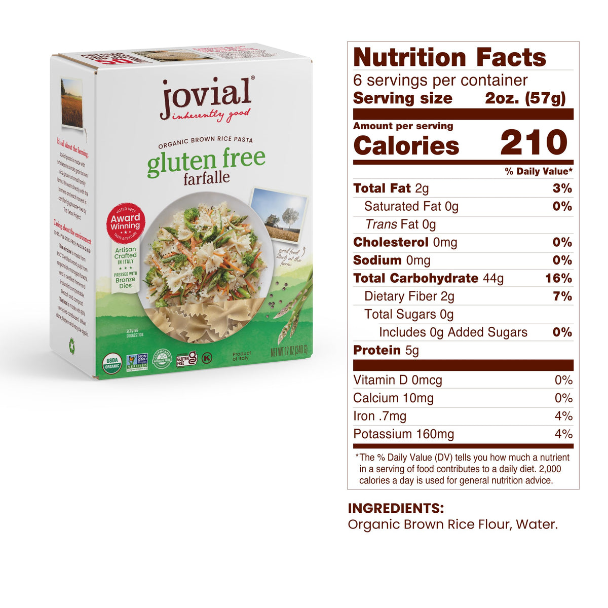 Jovial brown rice pasta Elbows shape in a pot, ideal gluten-free staple.