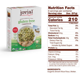 Jovial Brown Rice Pasta Fusilli spirals cling to sauces in dairy-free dishes.