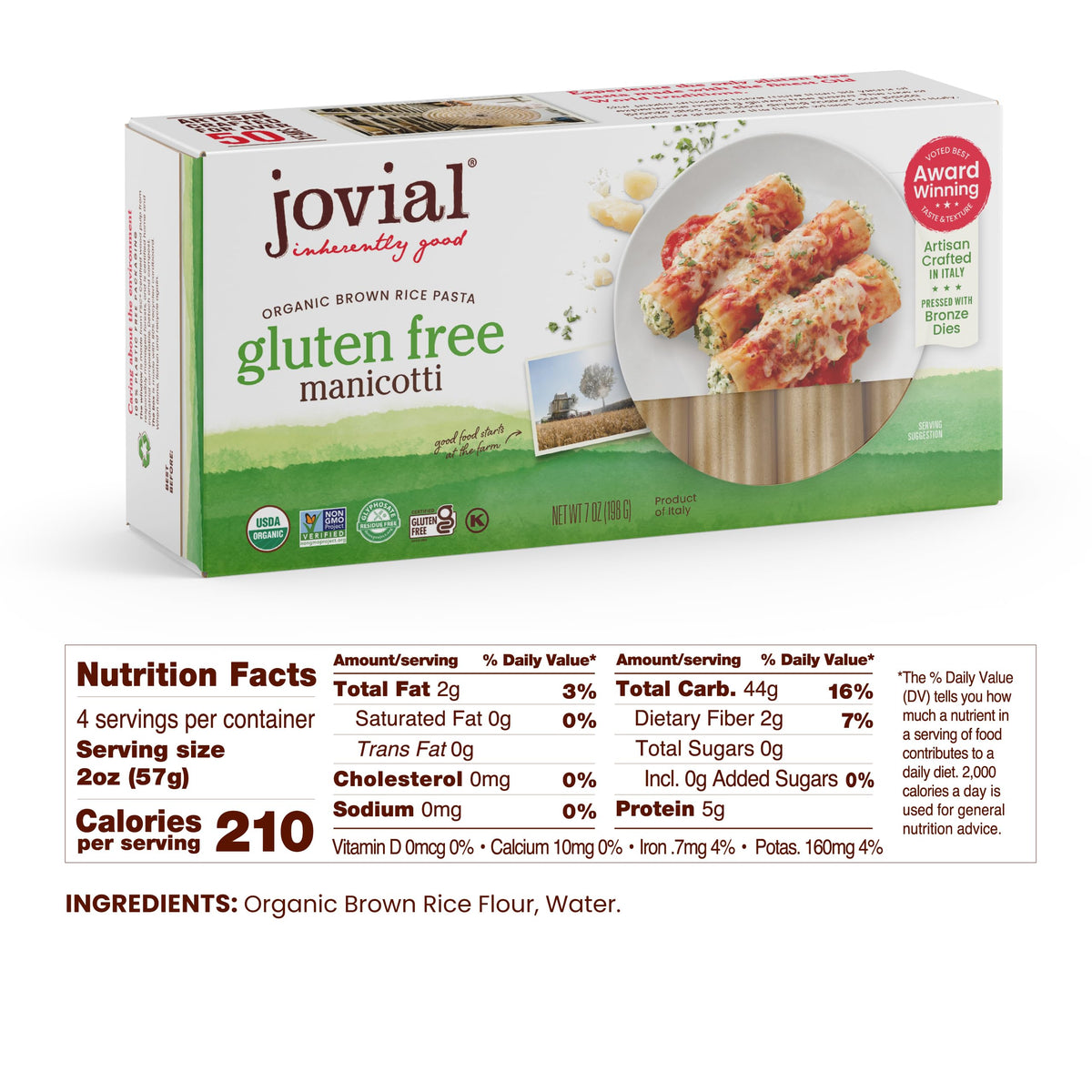Jovial manicotti cooked dish ready to pair with your preferred sauce.