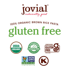 Jovial brown rice pasta nutrition label highlights whole grains