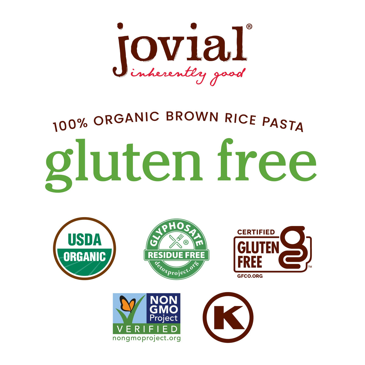 Jovial Brown Rice Pasta packaging; attractive box ready for shelves.