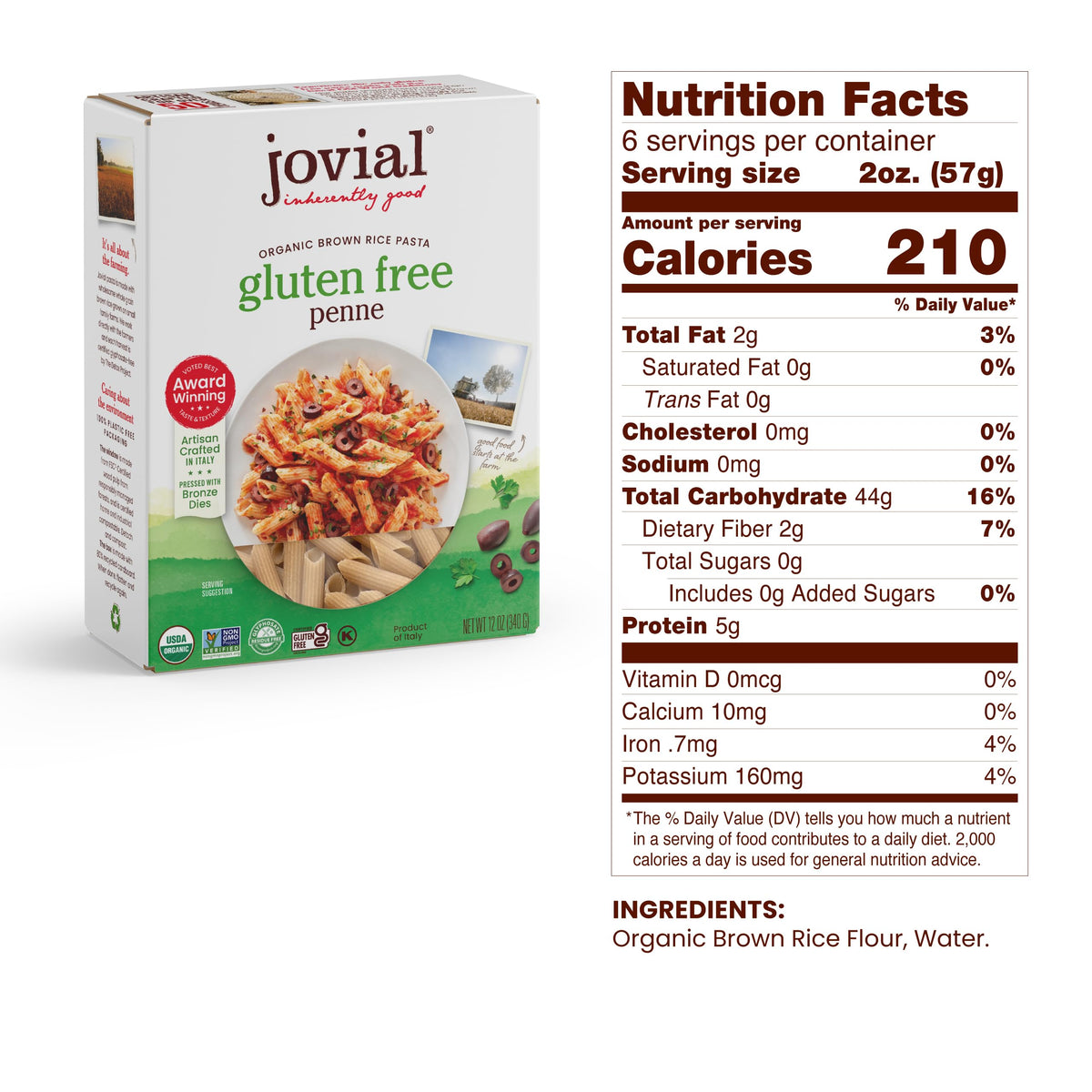 Jovial brown rice pasta served in bowls with fresh herbs, versatile weeknight option.