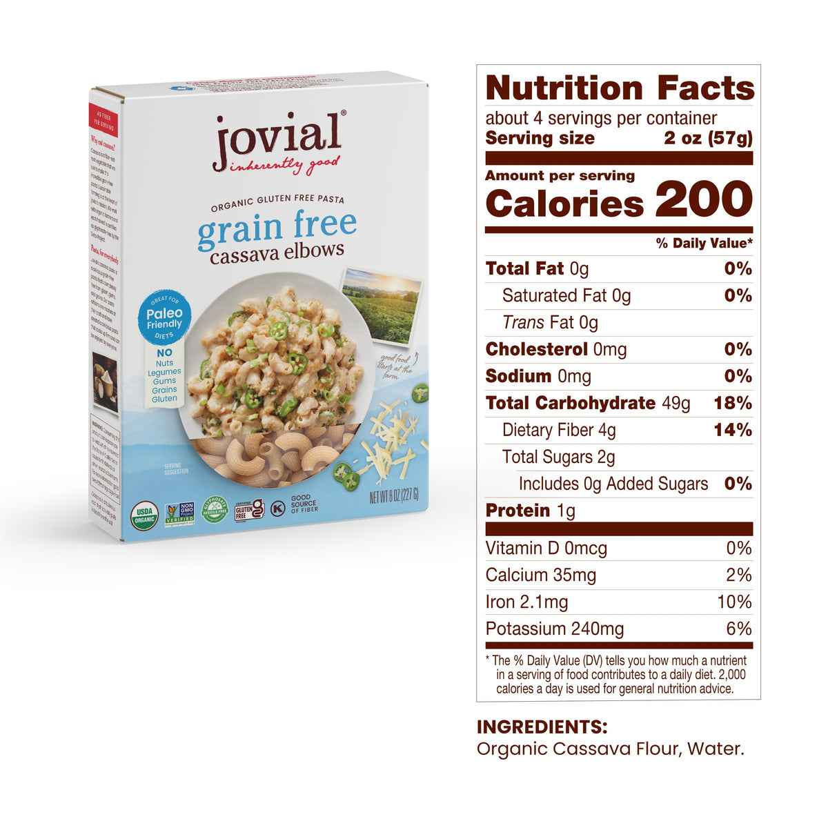 Jovial Cassava Elbows cooking image, ideal for quick, firm-textured pasta with sauce.