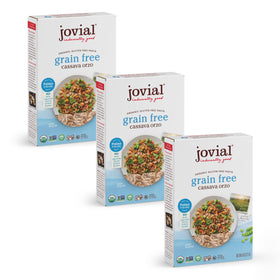 Jovial Cassava Orzo packaging highlights organic, gluten-free pasta.