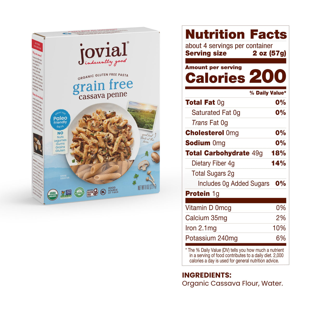 Jovial Cassava Pasta Orzo ready to pair with light olive oil and herbs