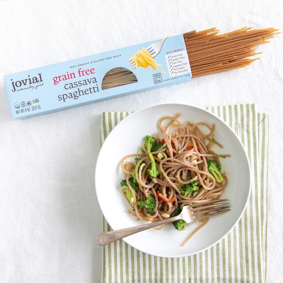 Jovial Cassava Spaghetti ingredients highlight simple cassava flour base.