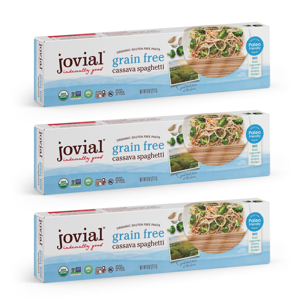 Jovial Cassava Spaghetti uncooked, grain-free pasta option for gluten-free meals.
