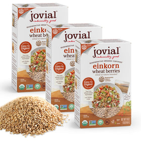 Jovial Einkorn Berries packaging with organic label signals clean ingredients.