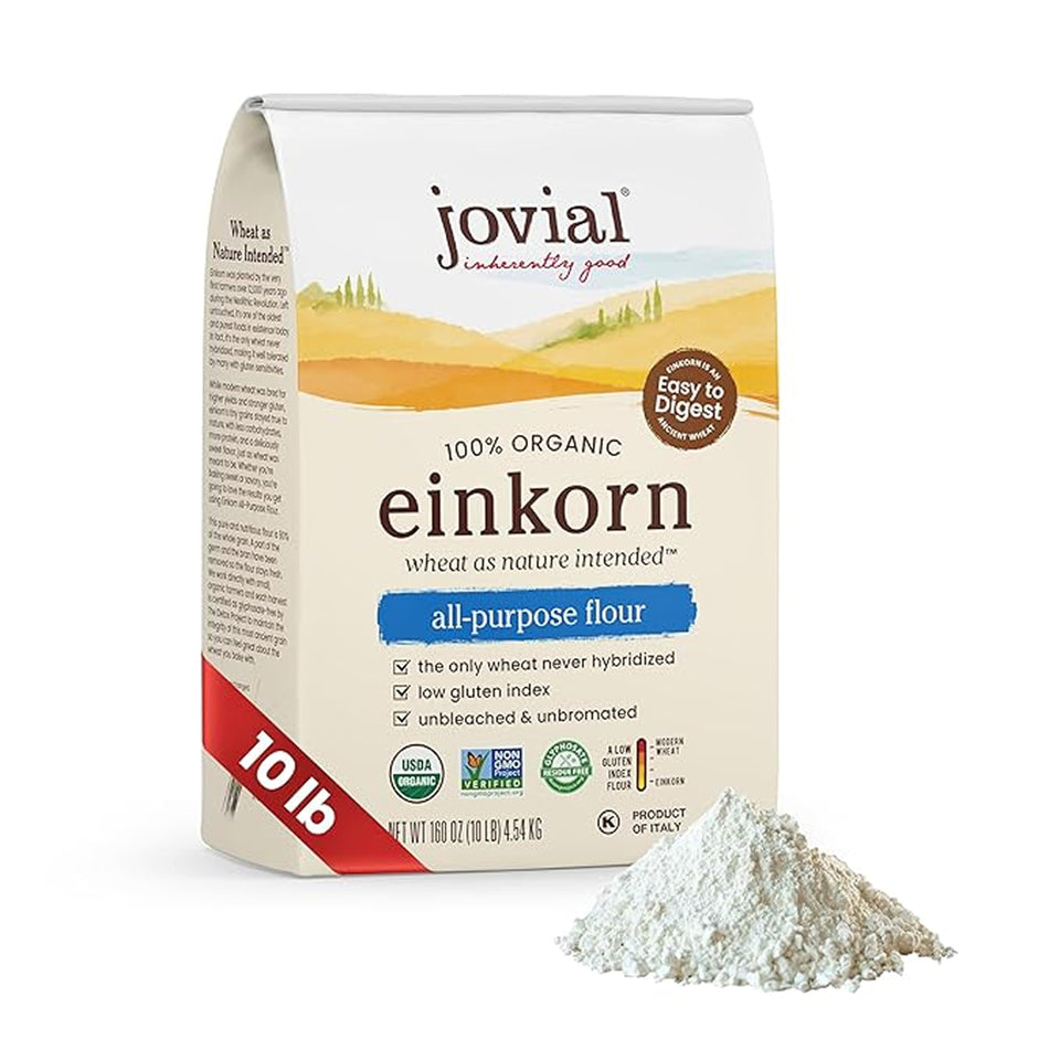 Jovial Einkorn flour bag, 10 lb, ready for baking