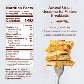 Jovial einkorn ingredients closeup showing organic, non-GMO grain.