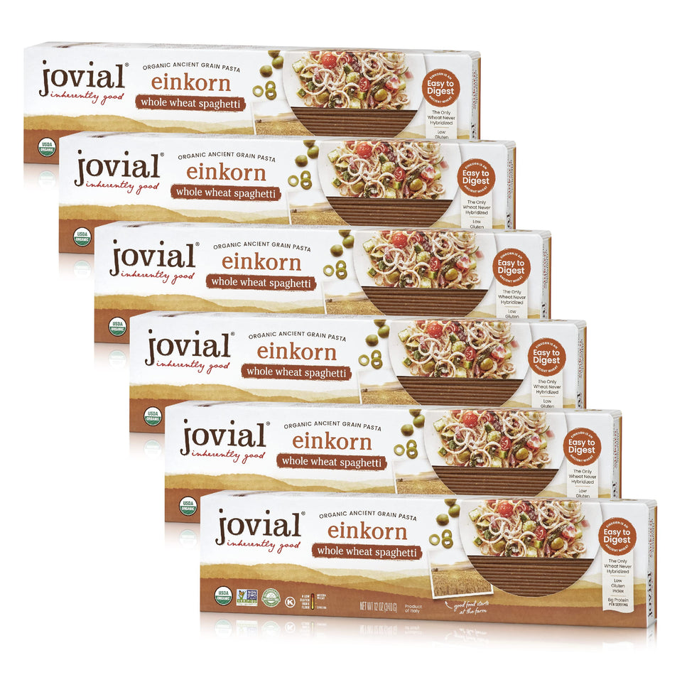 Jovial Einkorn pasta packaging showing organic, high-protein option for wholesome meals.