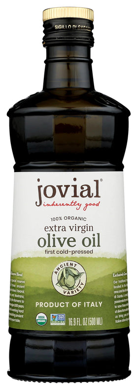 Jovial Organic EVOO bottle on kitchen counter ready for meals