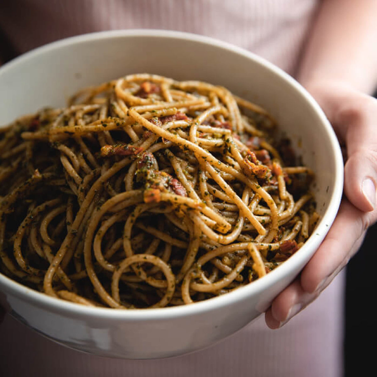Jovial serving dish ready, perfect for quick, comforting weeknight meals.