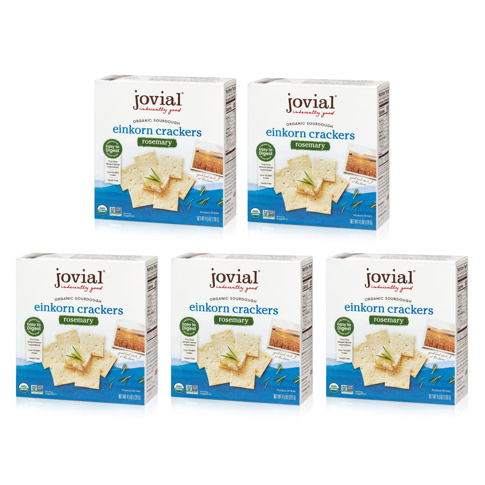 Jovial Sourdough Einkorn Rosemary Crackers close-up, light and crispy, ideal for cheese boards.