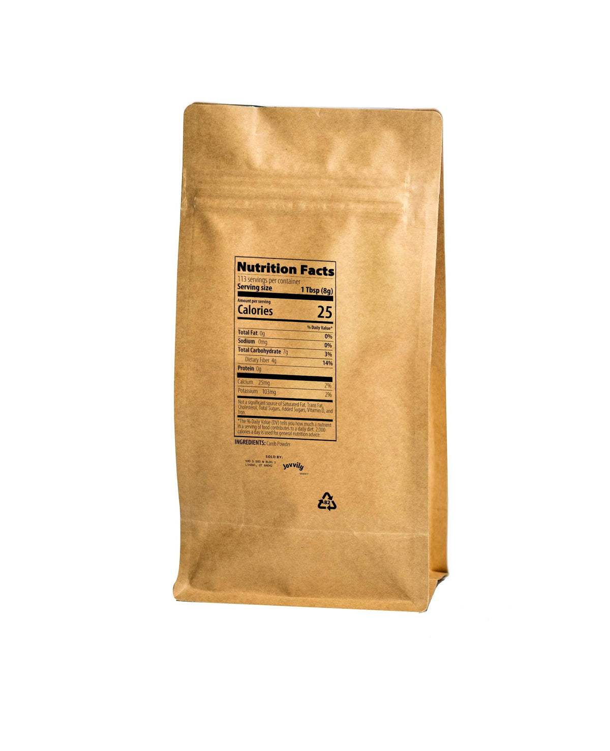 Jovvily Carob Powder being measured into a smoothie for a chocolate-free treat.