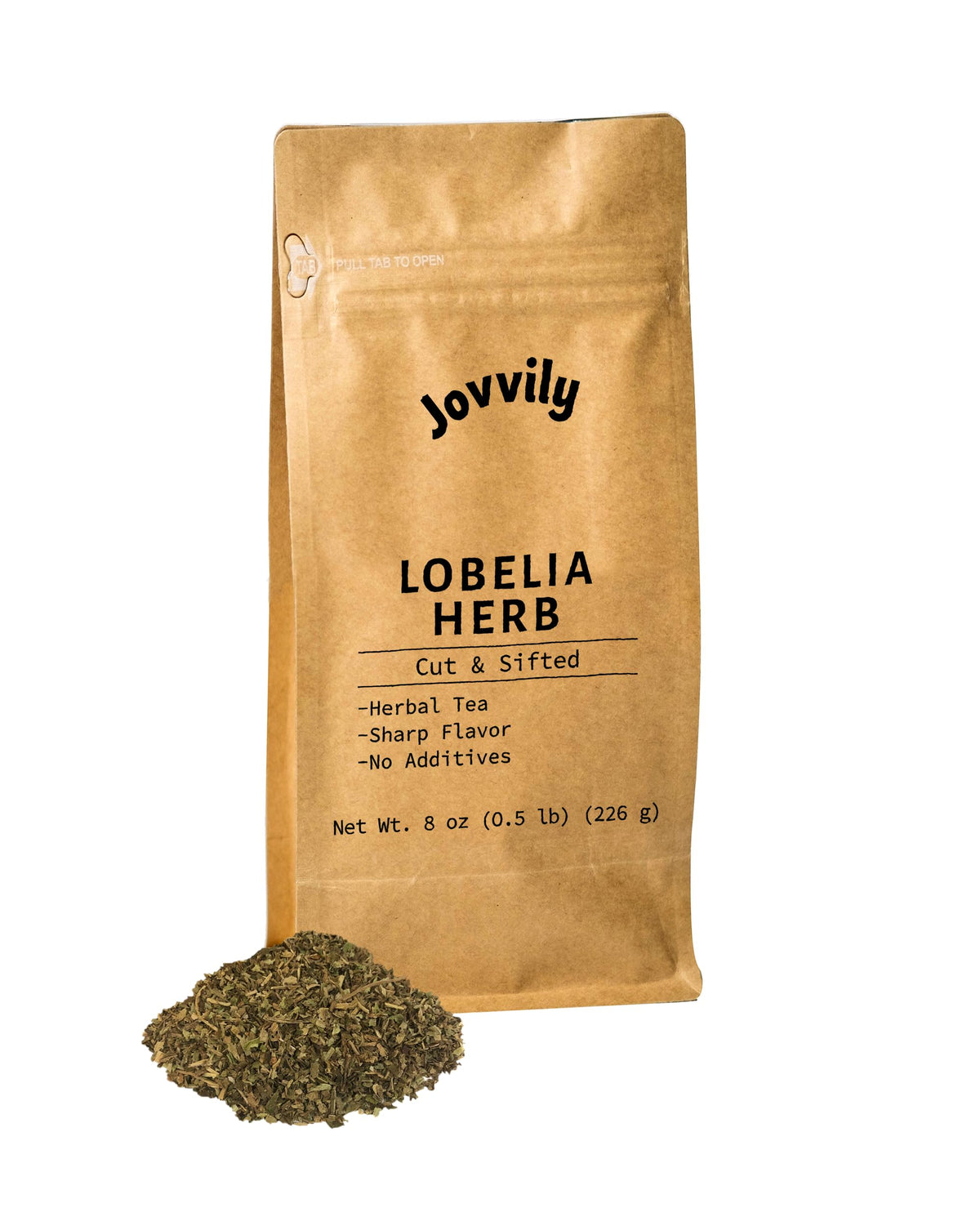 Jovvily Lobelia herb cut and sifted tea leaves ready for quick brewing.