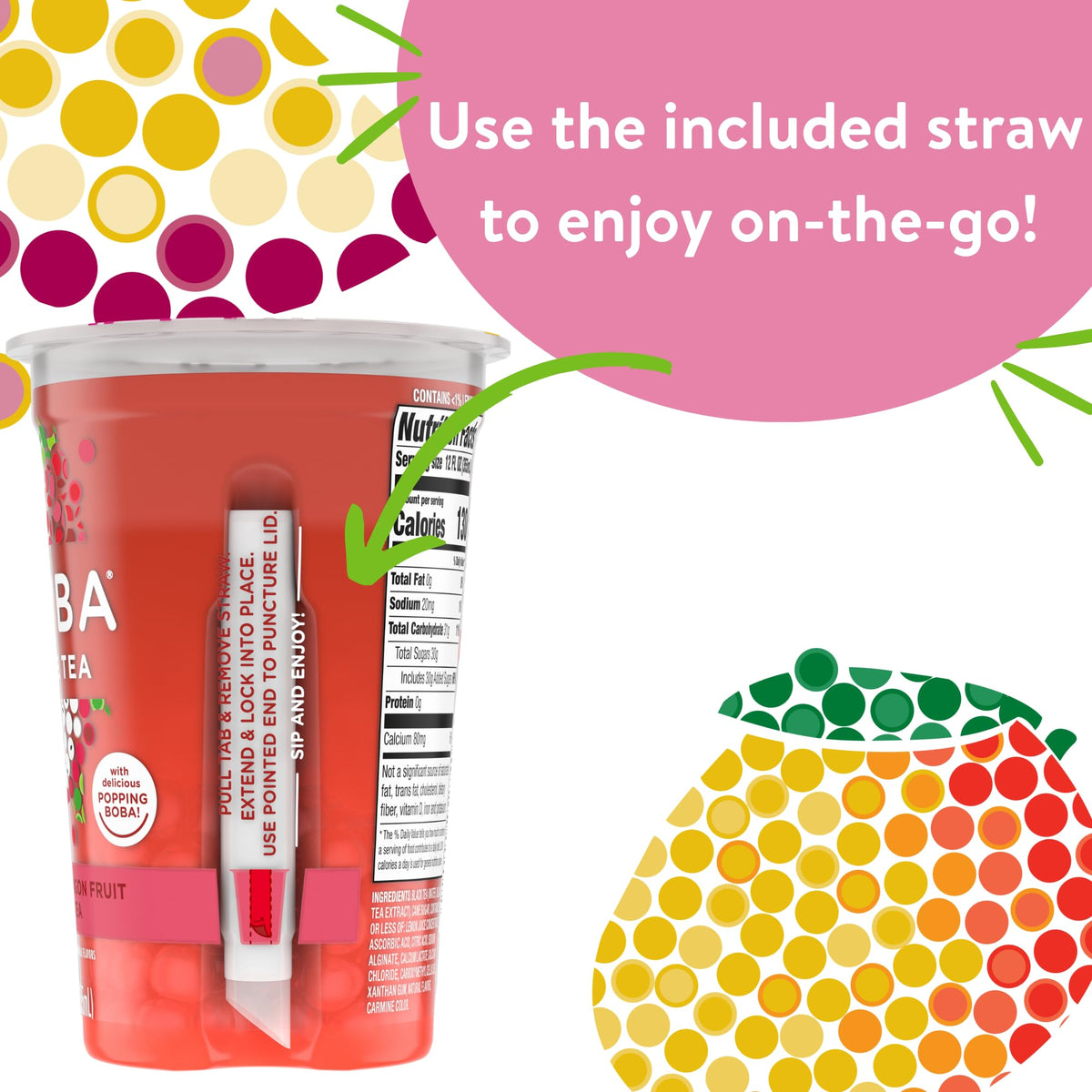 Joyba Raspberry Dragonfruit Black Tea cup highlighting popping boba texture.
