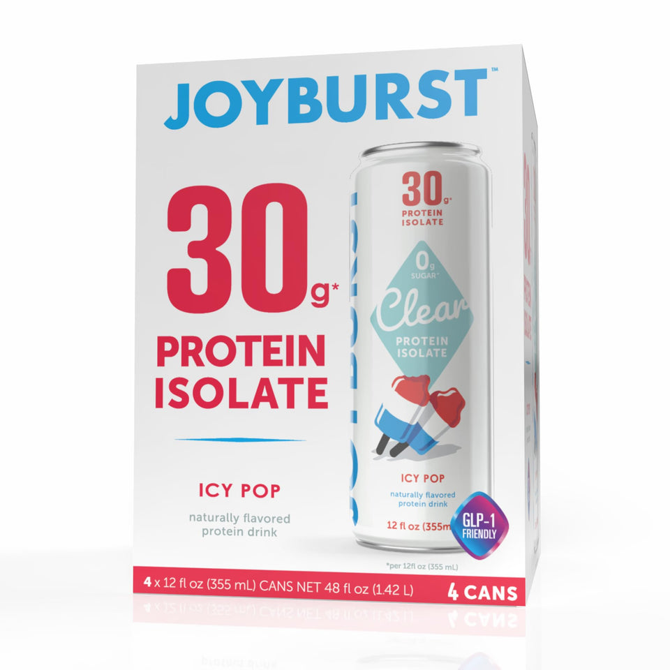 Joyburst Clear Protein Isolate can in Icy Pop flavor for post-workout recovery.