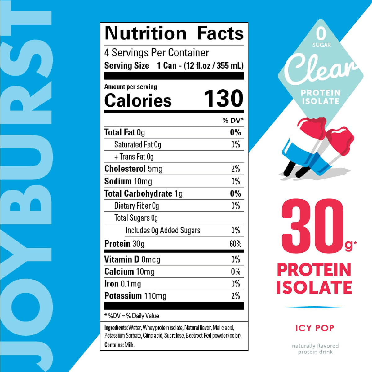 Joyburst Clear Protein Isolate pouring into glass for quick protein boost.
