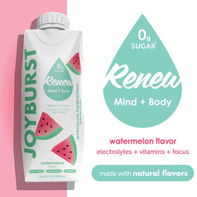 Joyburst Hydration Watermelon label closeup shows vitamins and zero sugar energy support.