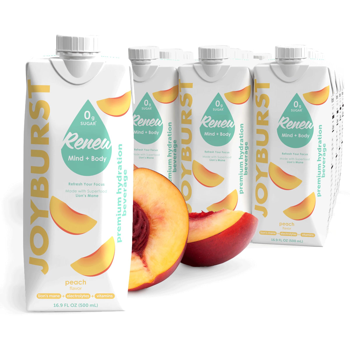 JoyBurst peach bottle showcasing sugar-free electrolyte water for on-the-go hydration.