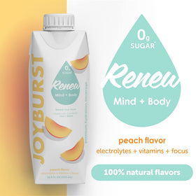JoyBurst peach glass with ice illustrating refreshing, sugar-free hydration.
