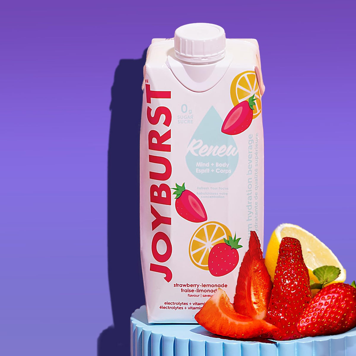 JoyBurst ingredients glass highlights essential electrolytes and vitamin B blend