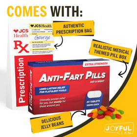 Joyful Clan prescription label image highlighting the fake medication gag.