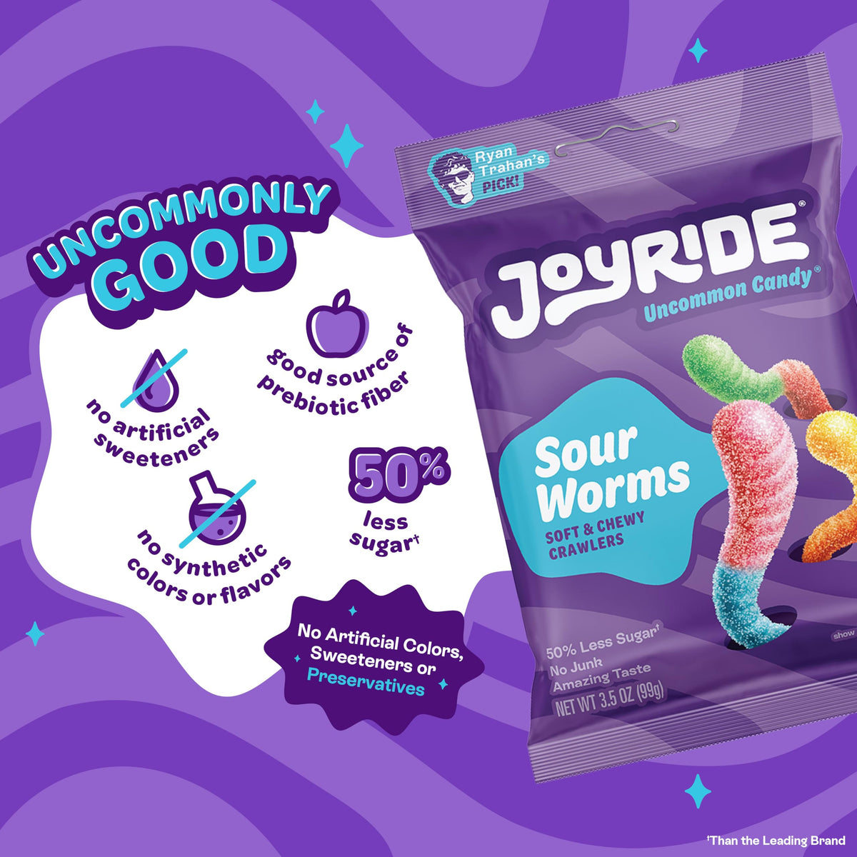 Joyride Sour Worms Strawberry & Blue Raspberry dual flavor close-up