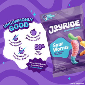 Joyride Sour Worms Strawberry & Blue Raspberry dual flavor close-up