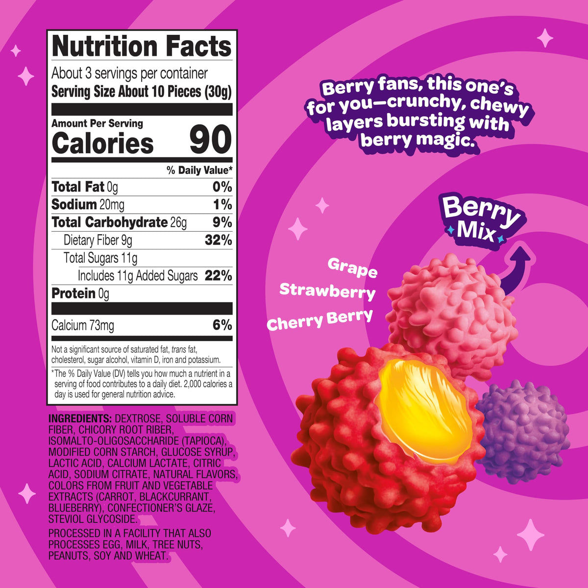Joyride Berry Gummy Busters bag close-up highlights sour coating for bold snacking.