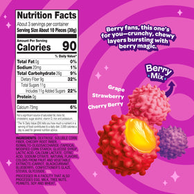 Joyride Berry Gummy Busters bag close-up highlights sour coating for bold snacking.