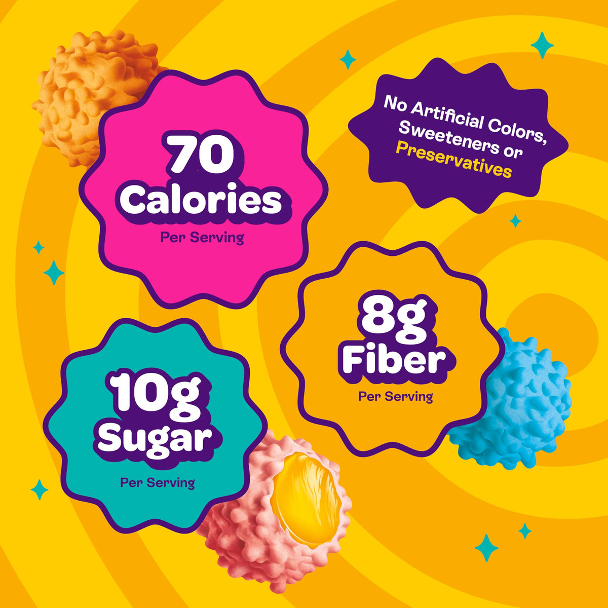 JOYRIDE Gummy Busters Fun Drink treats show sour-chewy center and crisp shell