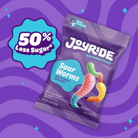 JoyRide packaging close-up, dye-free labeling and vegan-friendly notes.