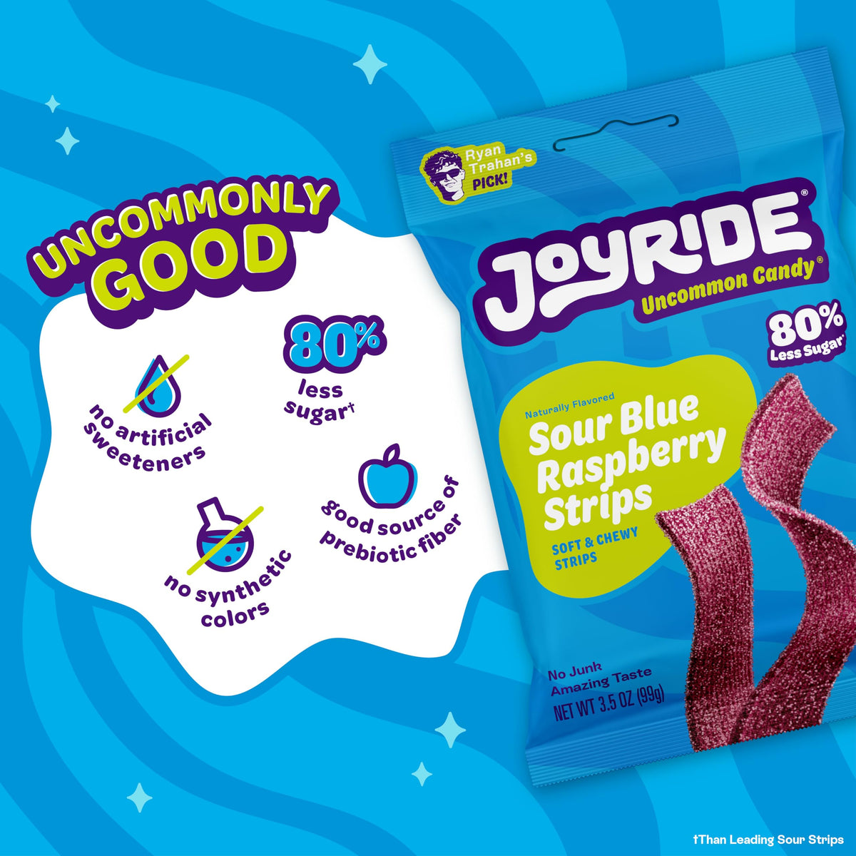 JOYRIDE Sour belt with natural flavors panel highlights no artificial additives.
