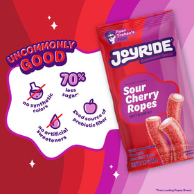 Joyride Sour Cherry Ropes on-the-go snack for gym bag or desk.