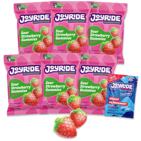 Joyride Sour Strawberry Gummies bundle front view shows tangy flavor and low-sugar appeal.