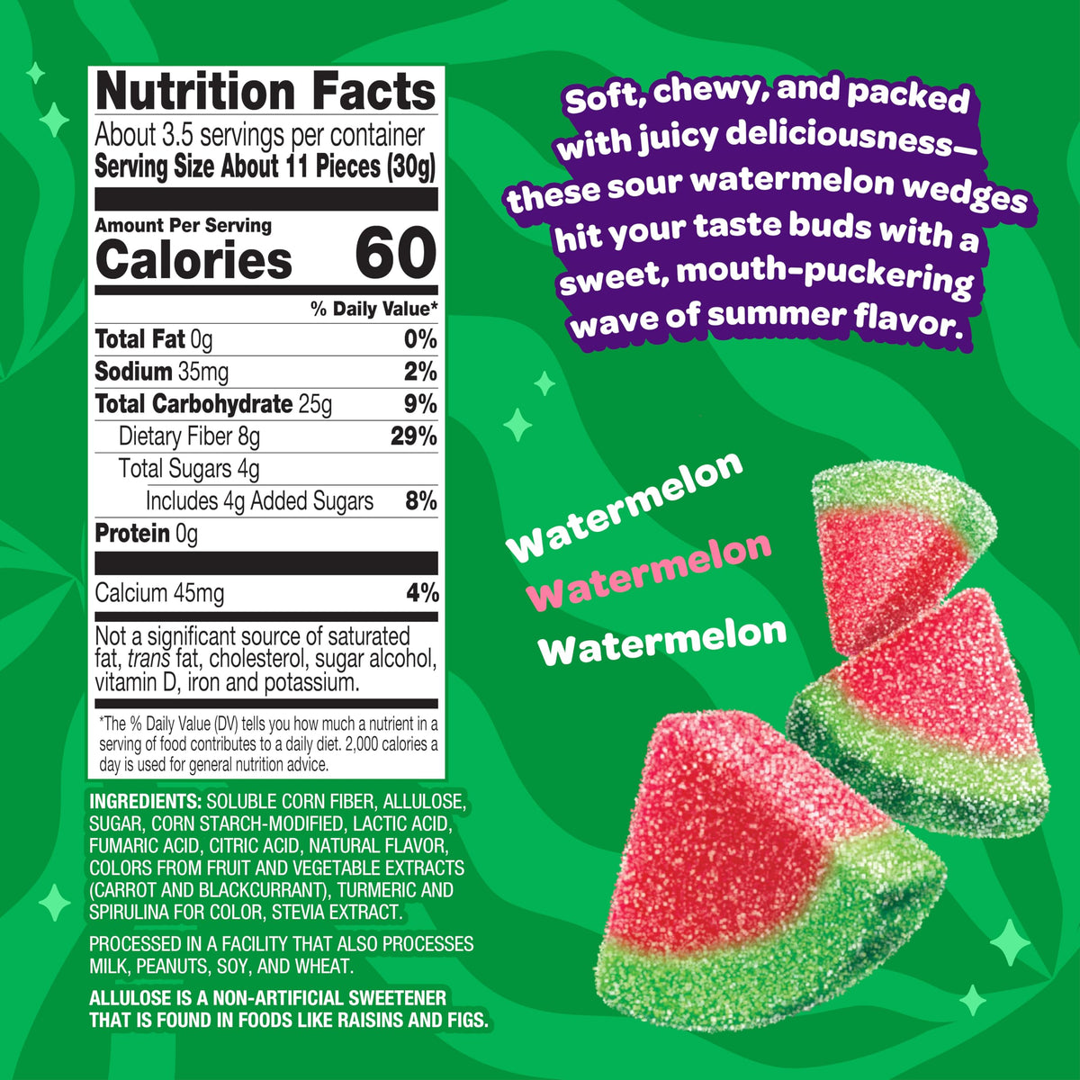 JOYRIDE Sour Watermelon Wedges close-up texture highlights tangy flavor and chewy bite.