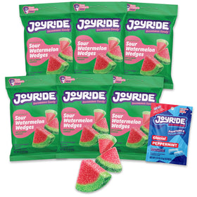 JOYRIDE Sour Watermelon Wedges pack front; bright, low-sugar snack option.