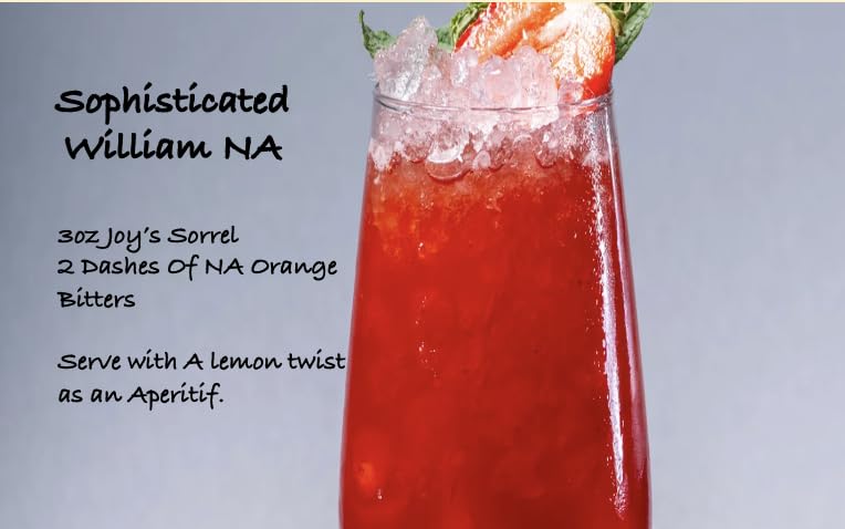 Joy's Island Spice Sorrel Elixir cocktail pour-ready promotes easy, vibrant spritz creation.