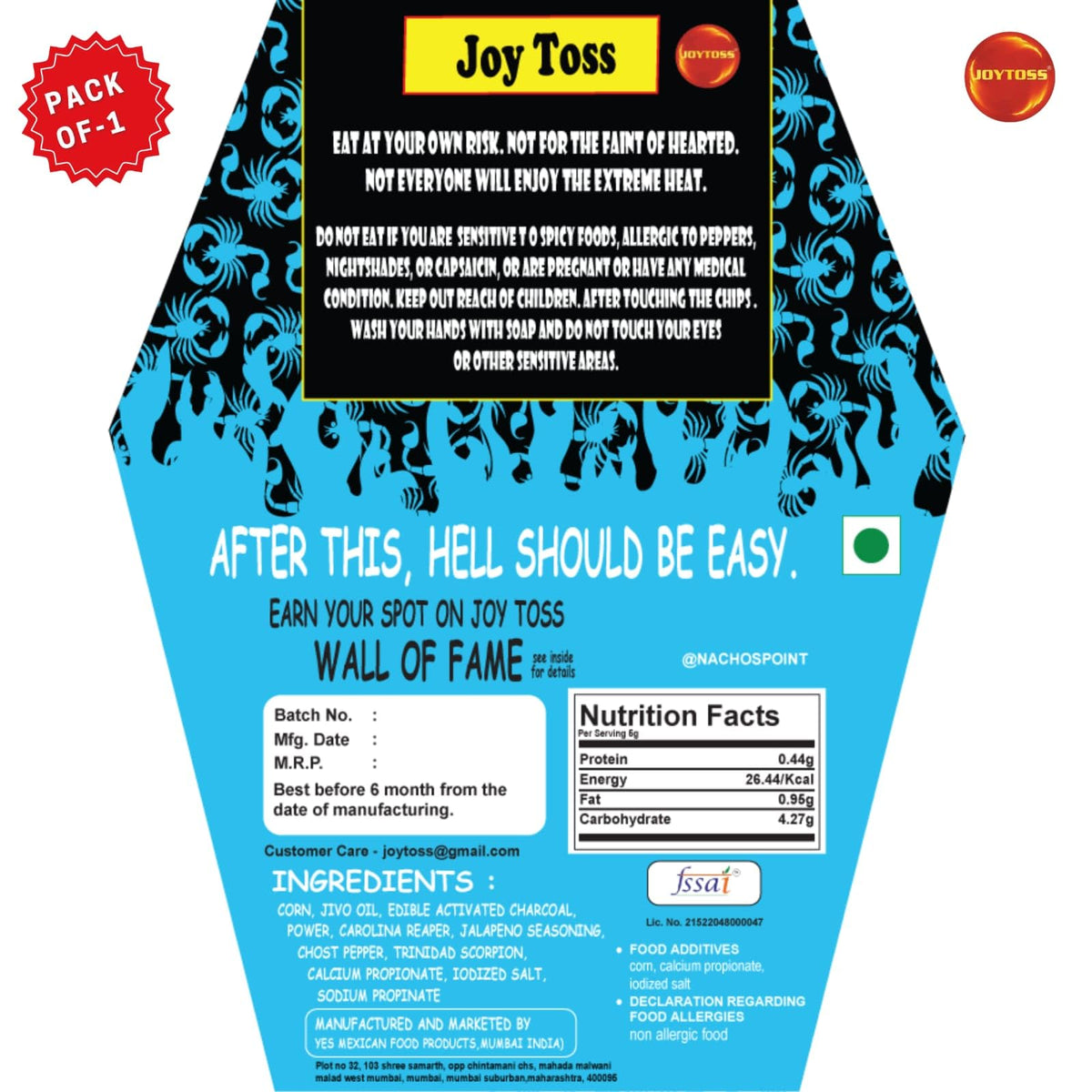Joytoss chip close-up highlights fiery texture for an intense snacking experience.
