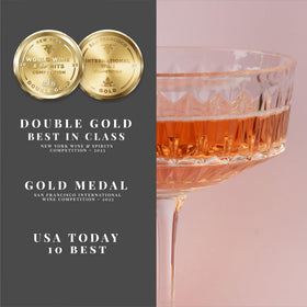Joyus non-alcoholic rosé bottle close-up highlighting award-winning quality.
