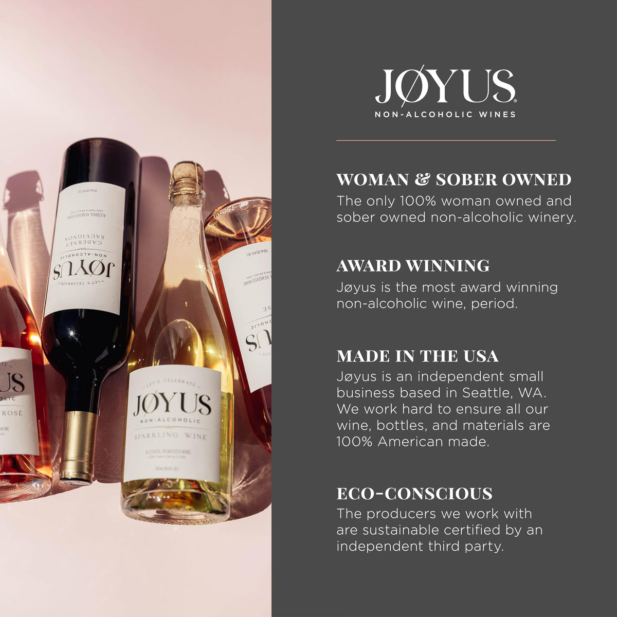 JØYUS low-calorie red wine image highlights 25 calories per serving