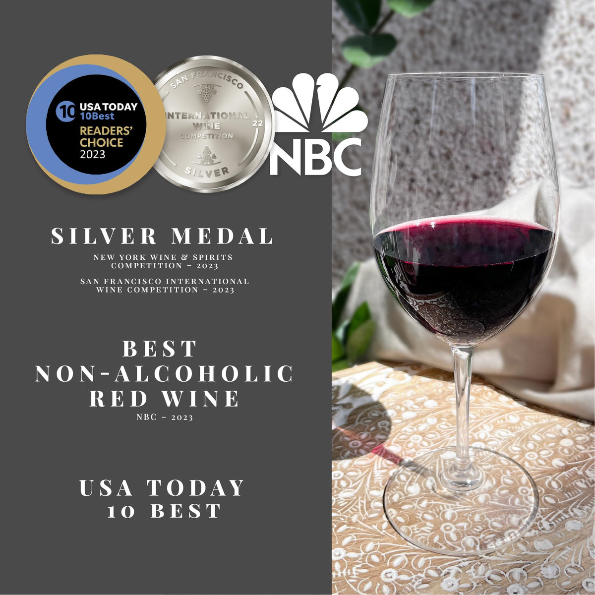 JØYUS non-alcoholic Cabernet Sauvignon glass highlights dark berry notes and oak undertones